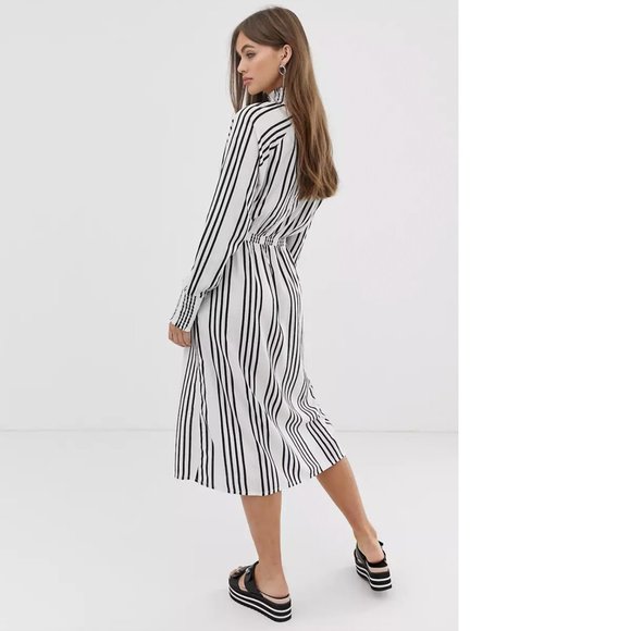 ASOS stripe midi dress w/high neck & elastic waist - Picture 3 of 10